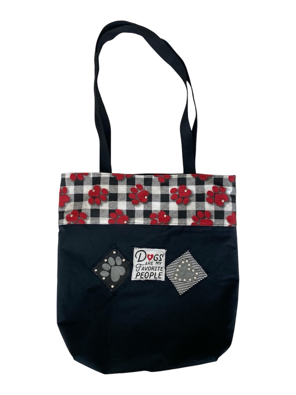Handmade Black Canvas Dog Motif Farmers Market Tote Bag Eco Friendly Grocery Bag
